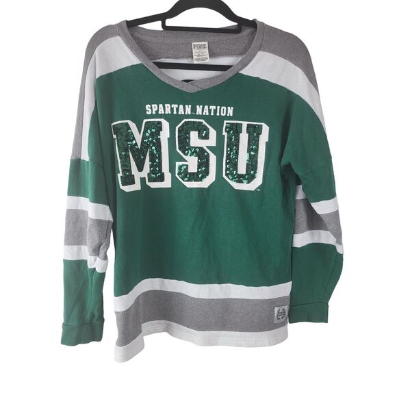 Pink Victoria's Secret Sweatshirt XS Womens Michigan Spartans Collegiate Green - Picture 1 of 4